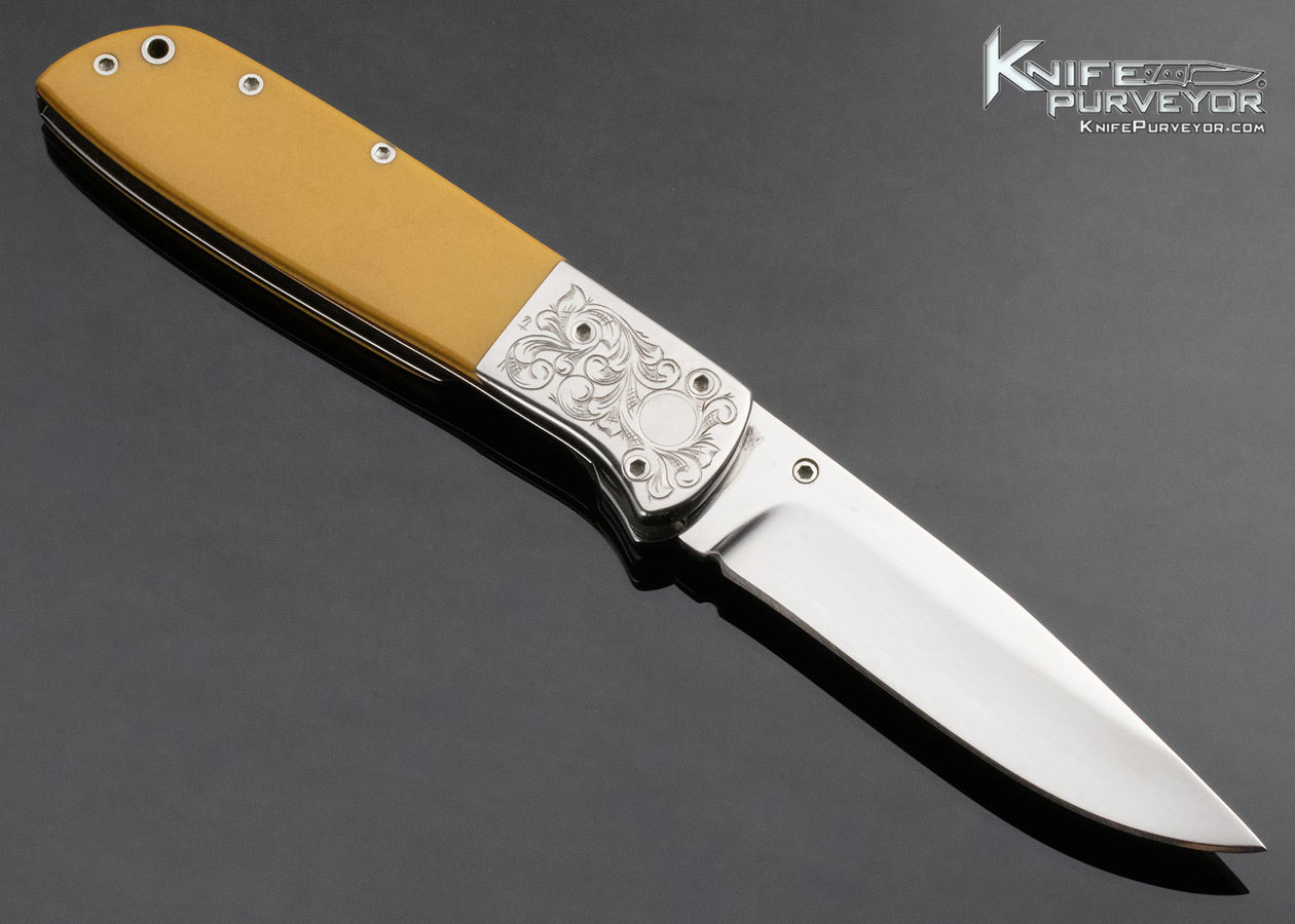 Kit Carson Custom Knife Unknown Engraved Westinghouse Micarta Linerlock - Image 3