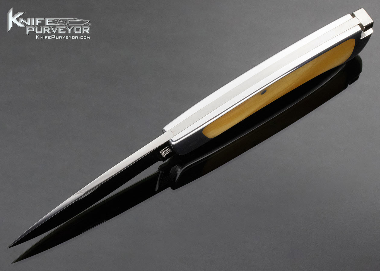 Ron Lake Custom Knife Aluminum Frame Polished Big Horn Sheep Horn Interframe Tail Lock - Image 4