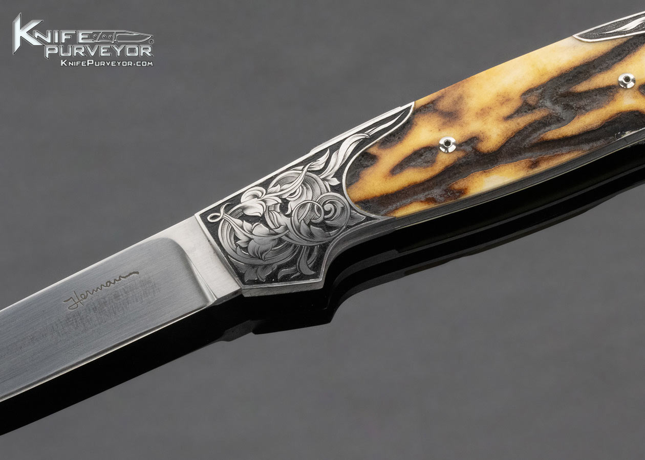 Tim Herman Custom Knife Sole Authorship Engraved Stag Front Lock - Image 2