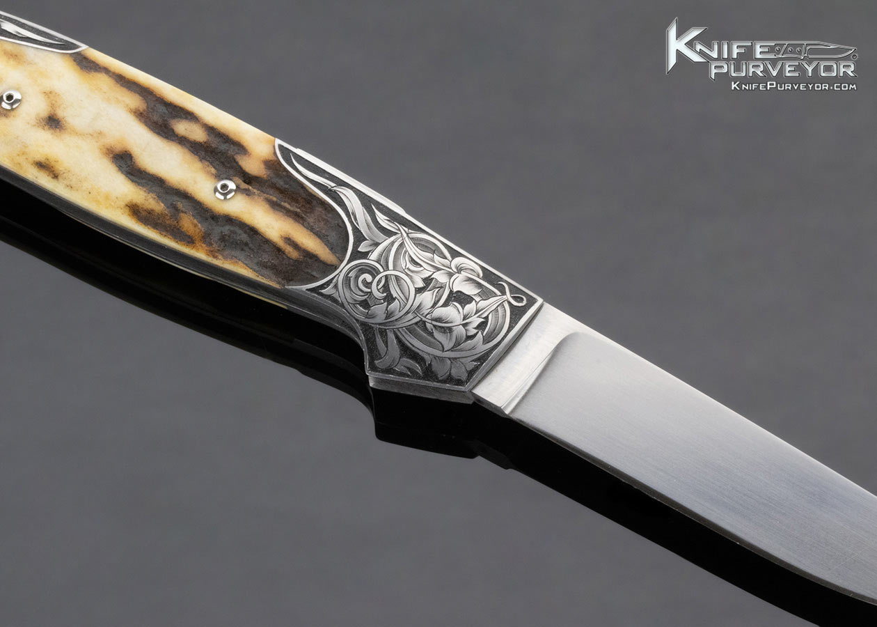 Tim Herman Custom Knife Sole Authorship Engraved Stag Front Lock - Image 4