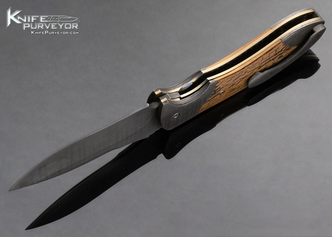 Todd Fisher Sr. Custom Knife Damascus and Mammoth Scale Linerlock 14502