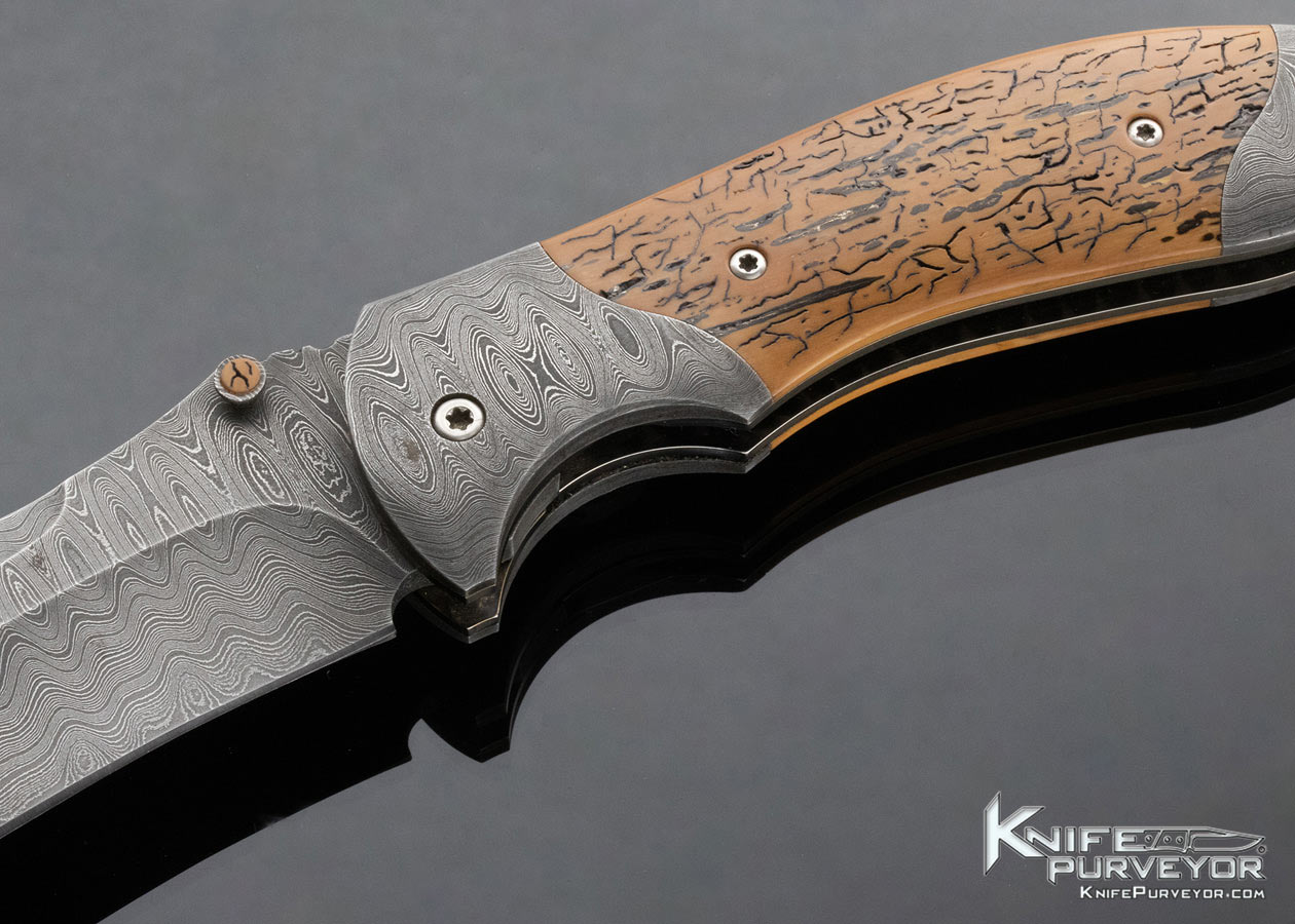 Todd Fischer Sr. Custom Knife Damascus and Mammoth Classic Linerlock - Image 2