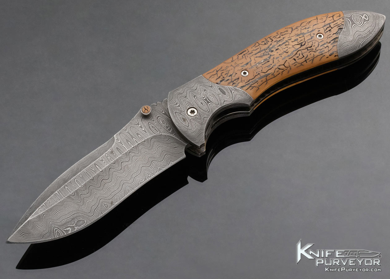 Todd Fisher Sr. Custom Knife Damascus and Mammoth Scale Linerlock 14502