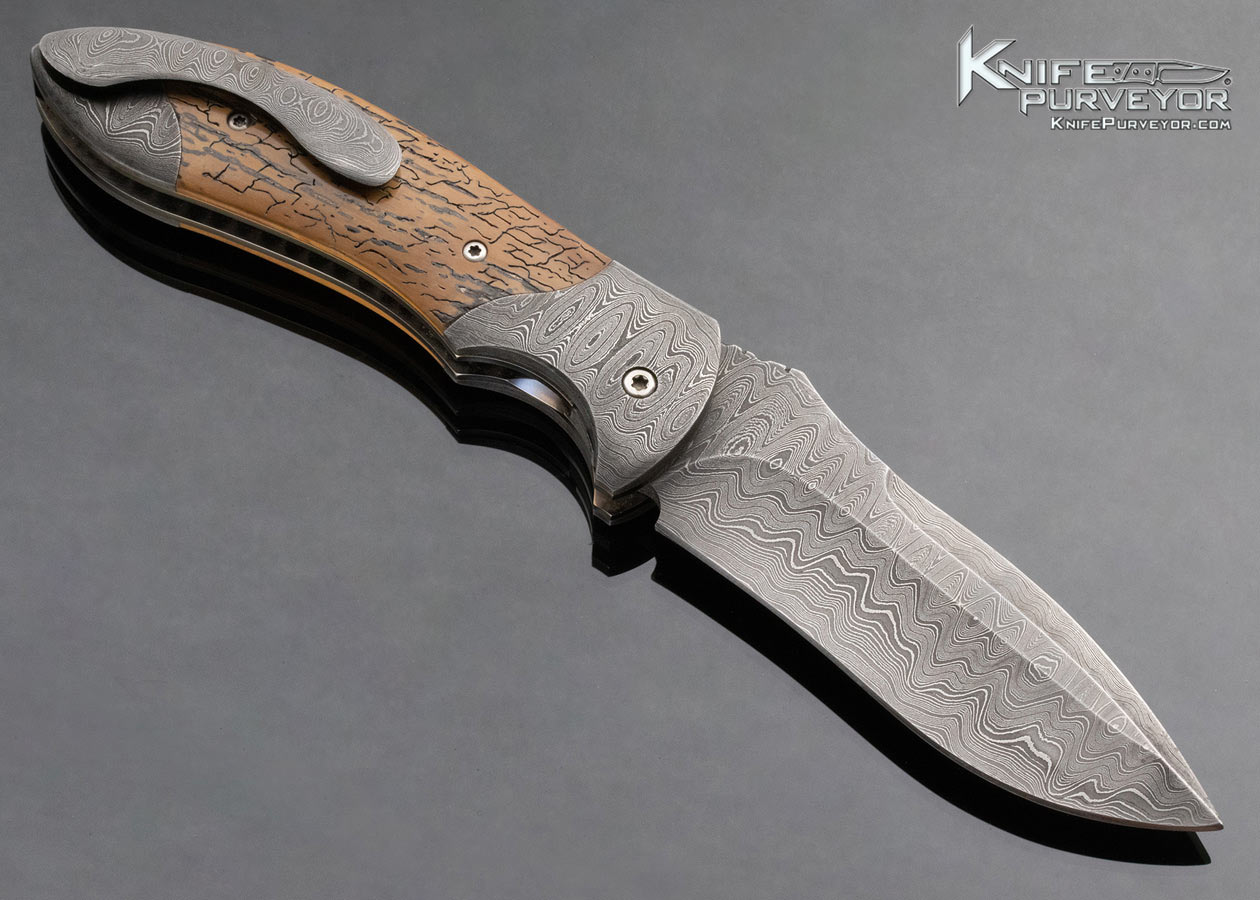 Todd Fischer Sr. Custom Knife Damascus and Mammoth Classic Linerlock - Image 3