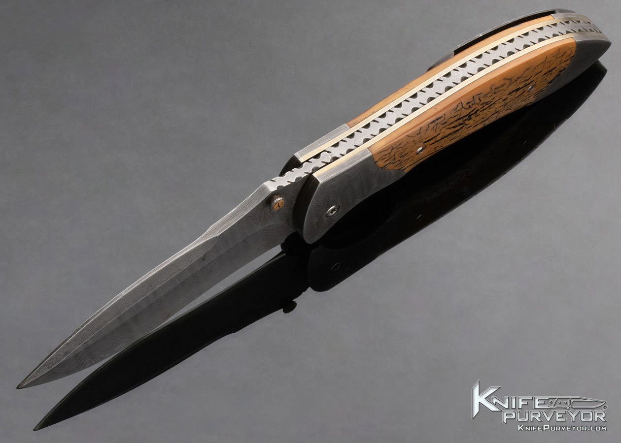 Todd Fischer Sr. Custom Knife Damascus and Mammoth Classic Linerlock - Image 6