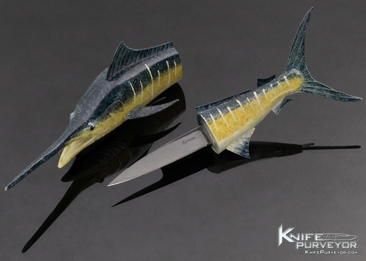 Tsuguo Kurosawa Custom Knife Carved Marlin, Painted, and Lacquered Wood Handle - Image 2