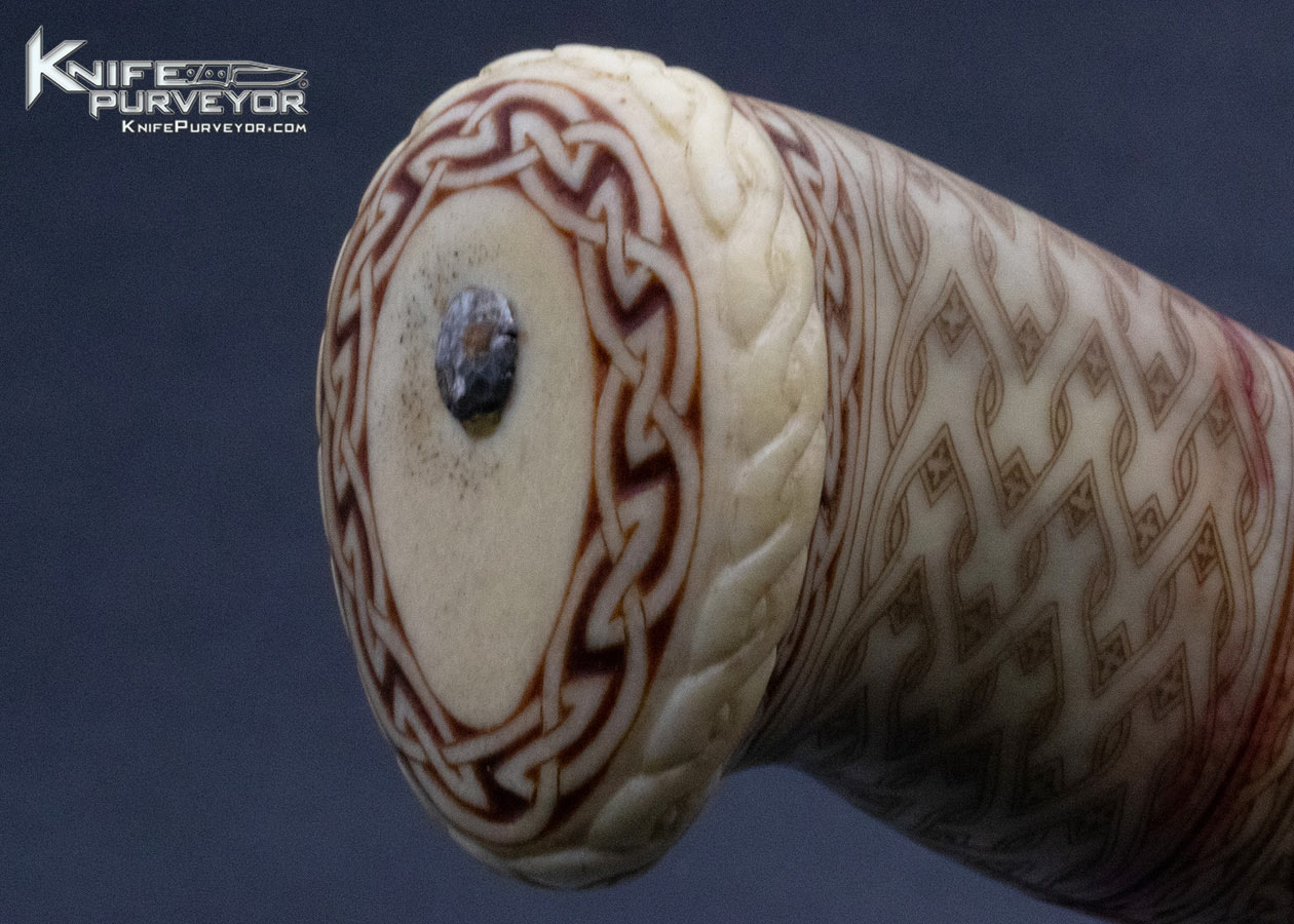 Laban Andersson Custom Knife Roger Bergh Damascus with Carved and Scrimshawed Reindeer Horn with Sheath - Image 4