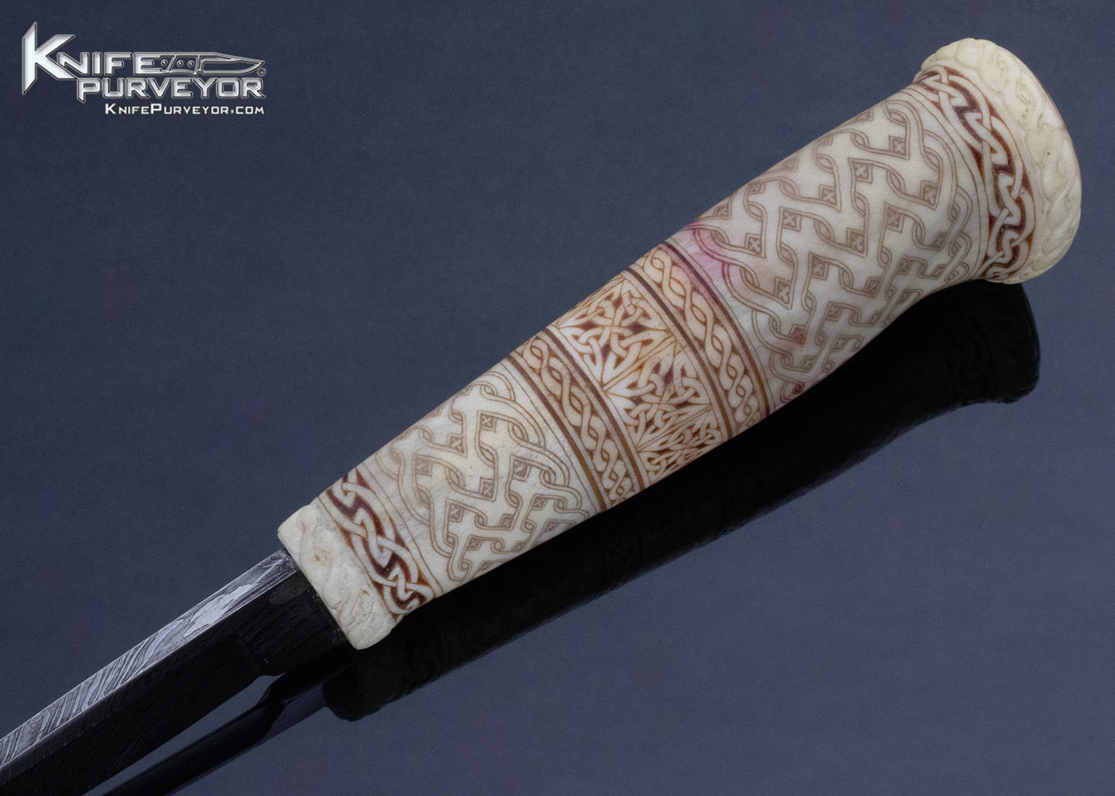 Laban Andersson Custom Knife Roger Bergh Damascus with Carved and Scrimshawed Reindeer Horn with Sheath - Image 5