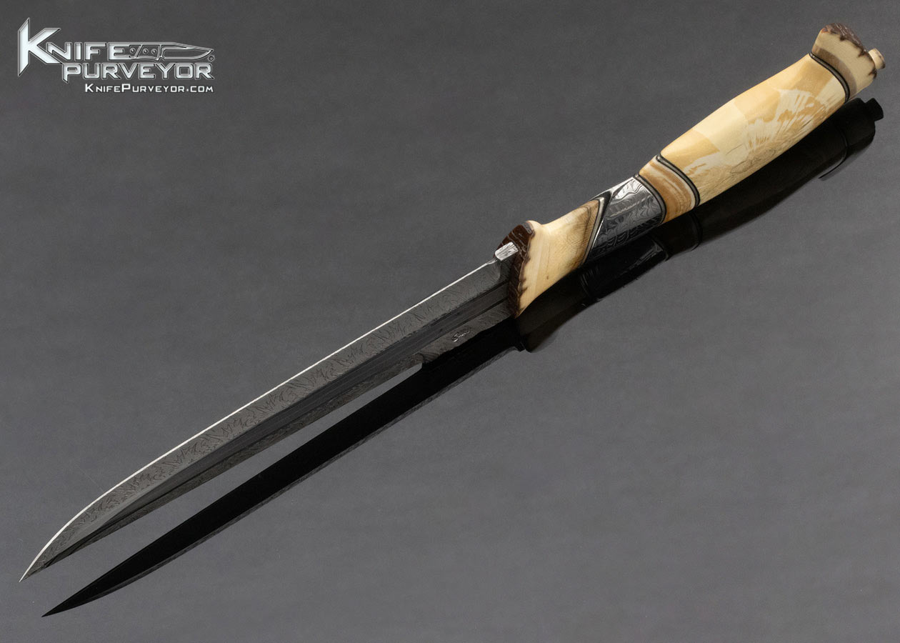 Claes Lofgren Custom Knife "Quest of Light" Mammoth Bark And Mosaic Damascus With Handstitched Rawhide Sheath - Image 10