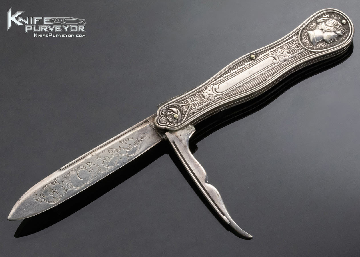 Late 1800's Sheffield Sterling Silver 2 Blade Horseman's Knife