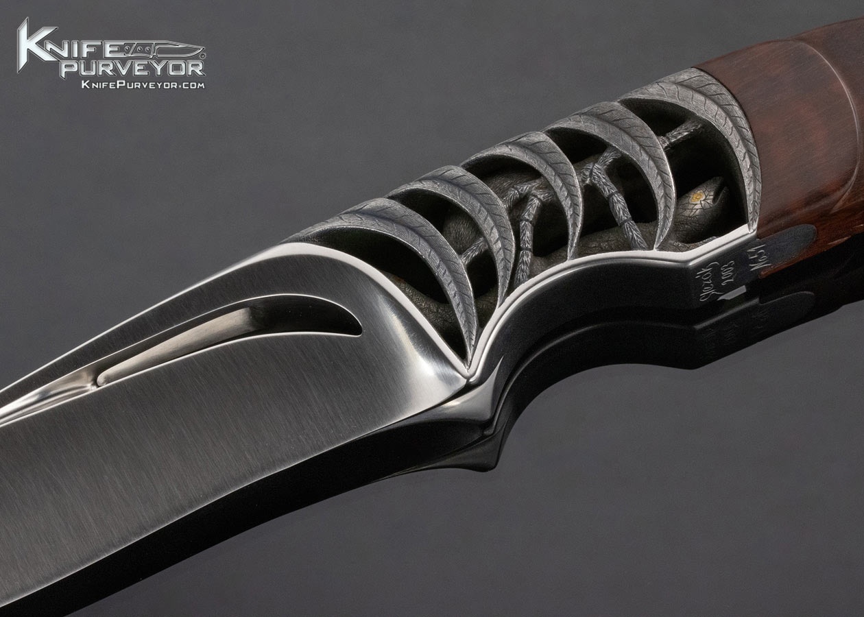 Ian Slezak Custom Knife Tarantula Killing Gecko #51 2003 Carved Fixed Blade with Carved Snakewood Handle - Image 2