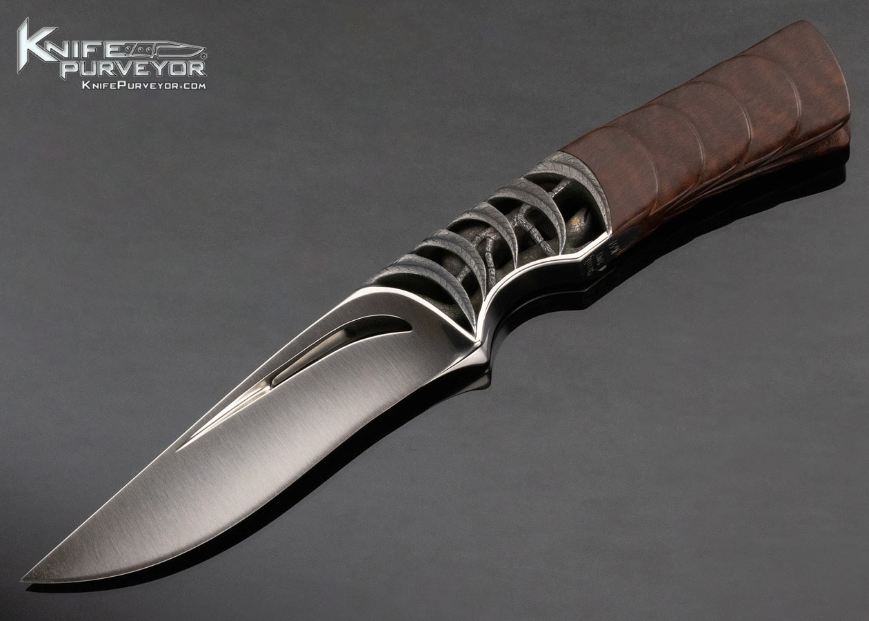 Ian Slezak Custom Knife Tarantula Killing Gecko #51 2003 Carved Fixed Blade with Carved Snakewood Handle 14144