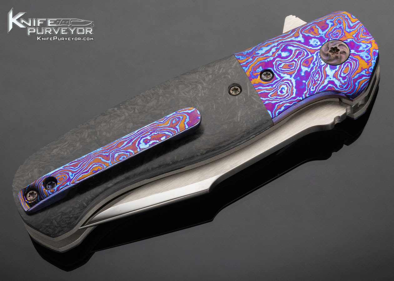 Chad Nell Custom Knife Amoeba Timascus and Shred Carbon Fiber Linerlock Flipper - Image 5