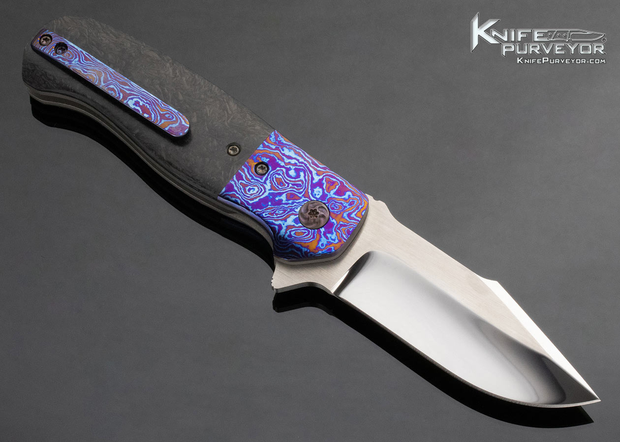 Chad Nell Custom Knife Amoeba Timascus and Shred Carbon Fiber Linerlock Flipper - Image 3