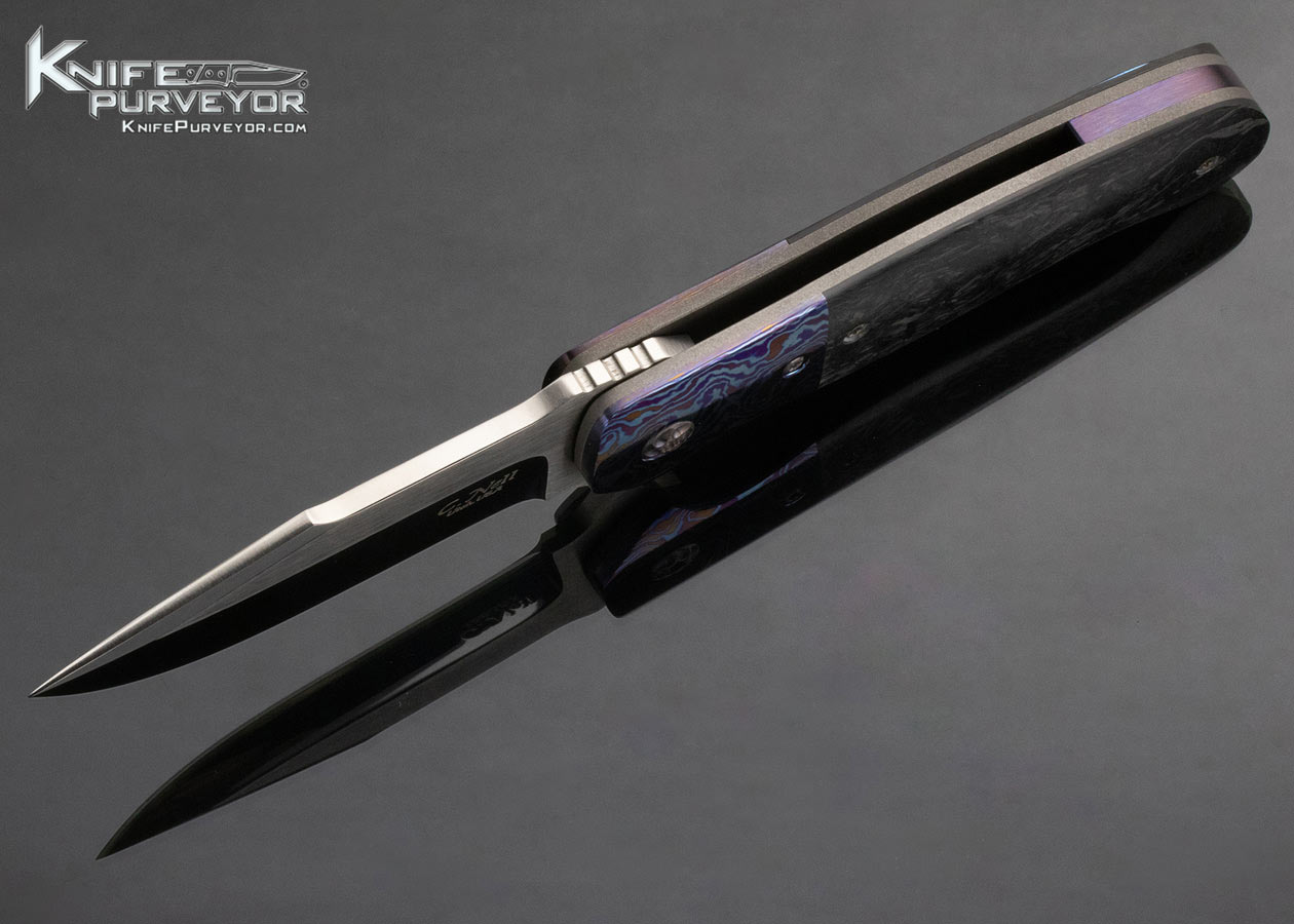 Chad Nell Custom Knife Amoeba Timascus and Shred Carbon Fiber Linerlock Flipper - Image 8