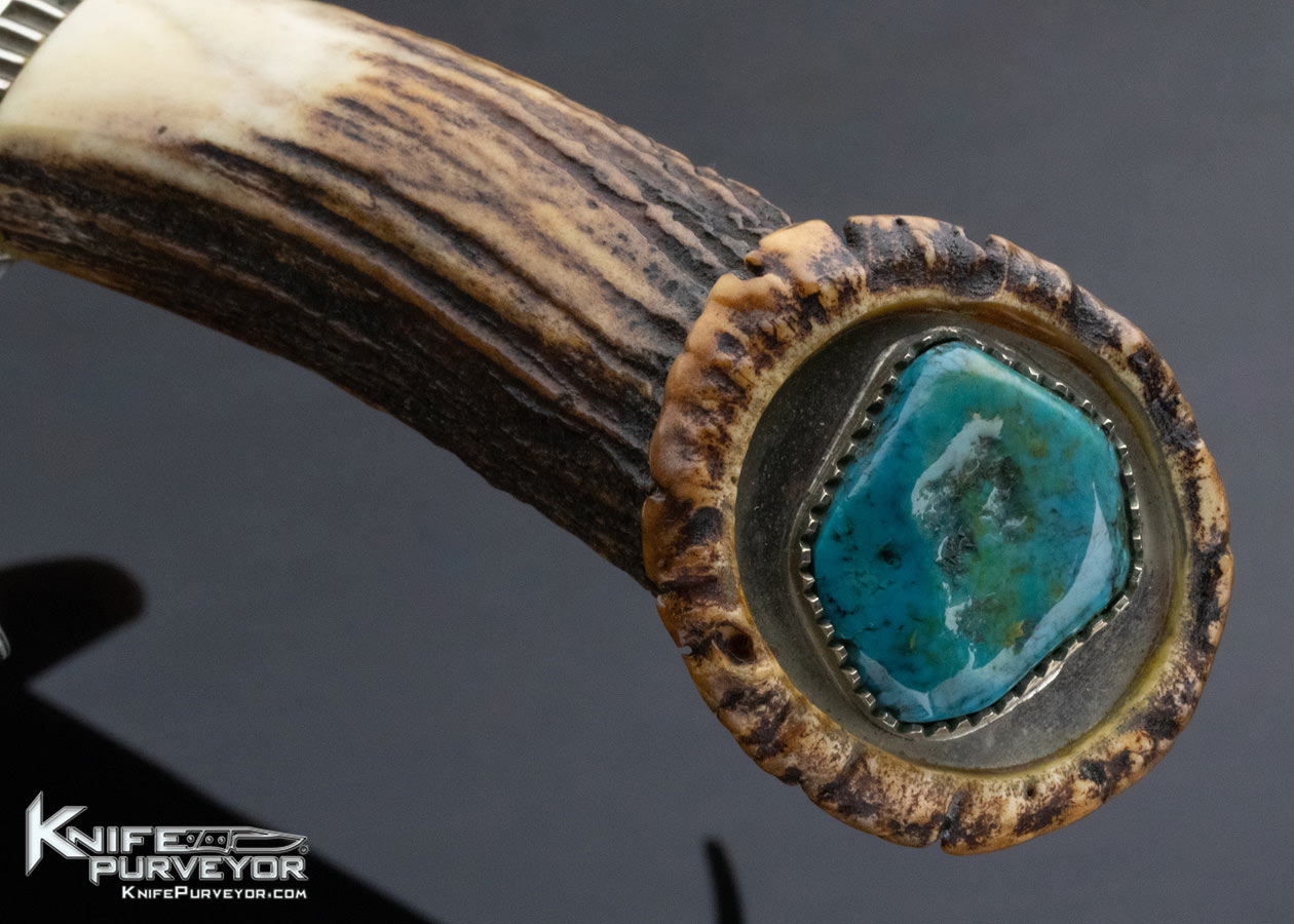 Lloyd Hale Custom Knife Stag False Top Edge Bowie with High Grade Lone Mountain Turquoise - Image 9