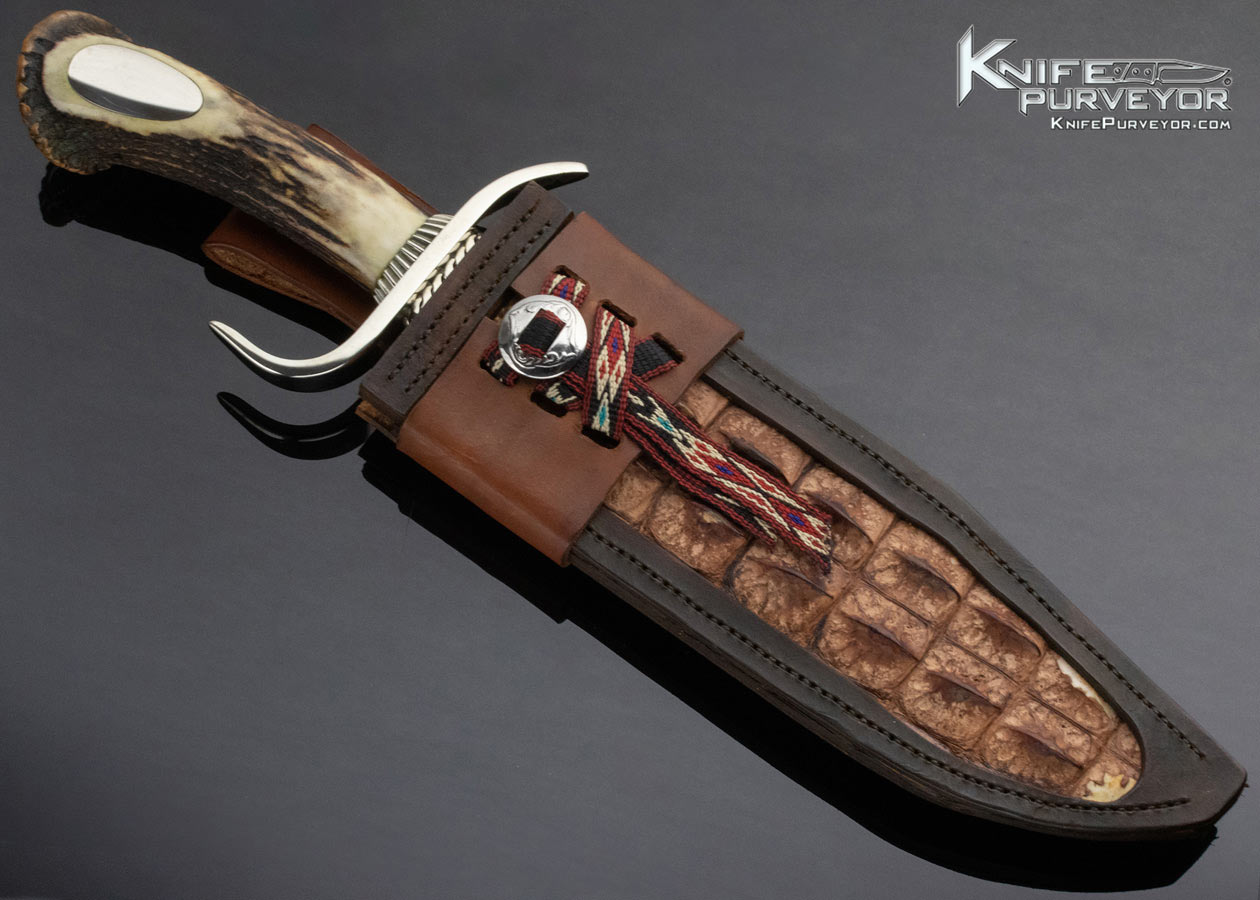 Lloyd Hale Custom Knife Stag False Top Edge Bowie with High Grade Lone Mountain Turquoise - Image 6