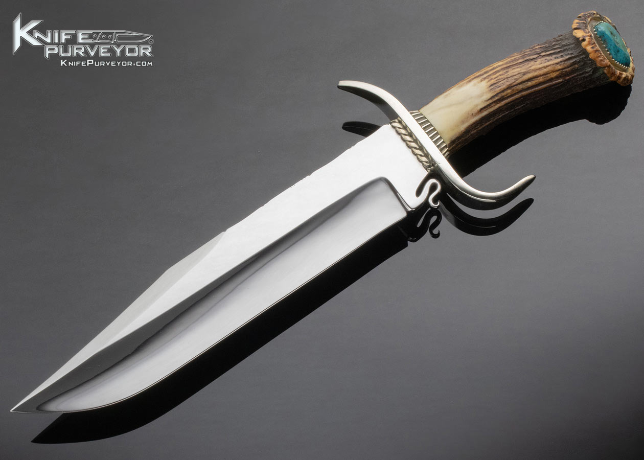 Lloyd Hale Custom Knife Stag False Top Edge Bowie with Turquoise 14616