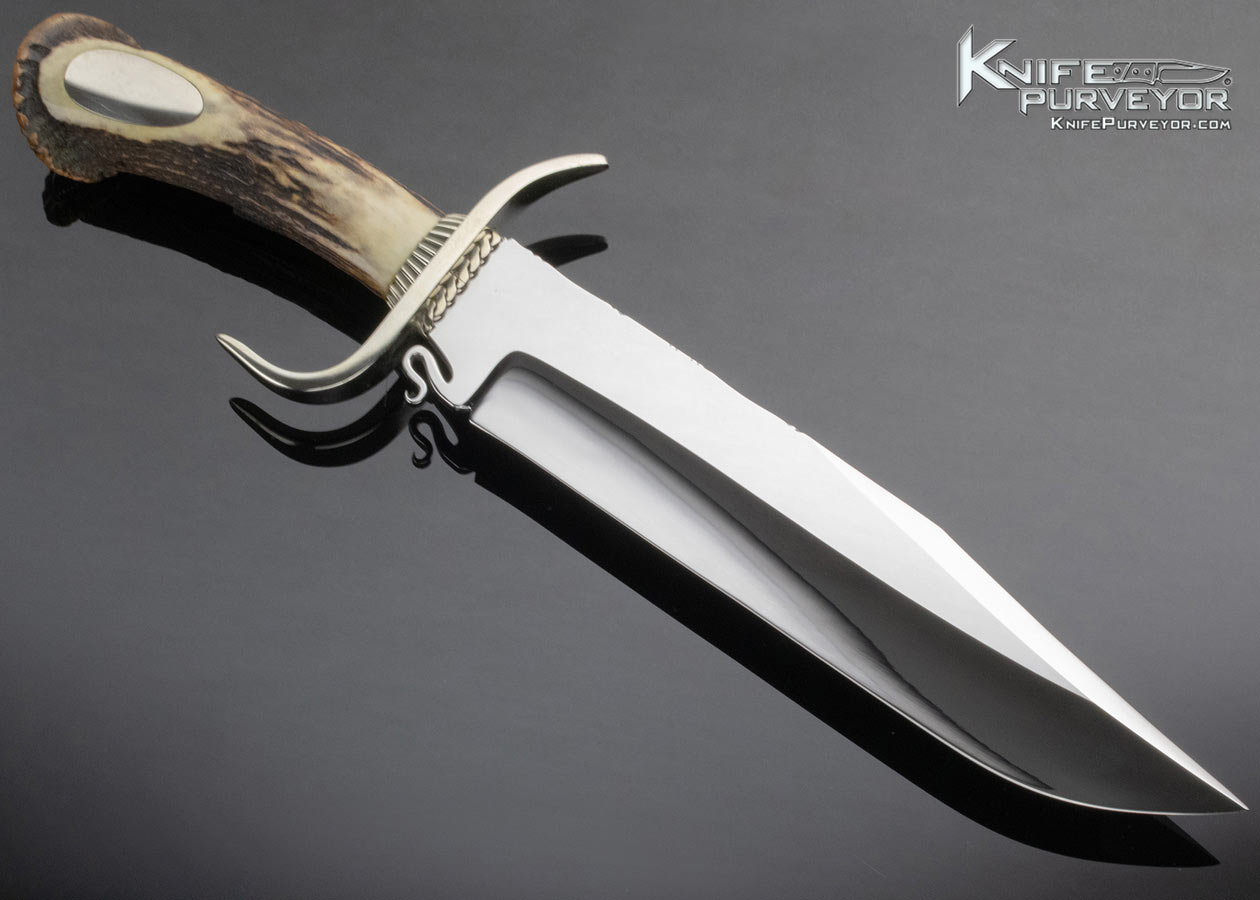 Lloyd Hale Custom Knife Stag False Top Edge Bowie with High Grade Lone Mountain Turquoise - Image 3