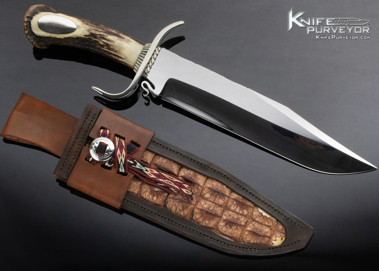 Lloyd Hale Custom Knife Stag False Top Edge Bowie with High Grade Lone Mountain Turquoise - Image 5