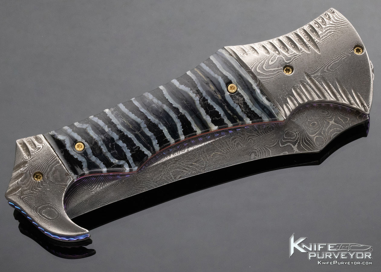 Rainy Vallotton Custom Knife Damascus and Mammoth Tooth Double Action Automatic Linerlock - Image 6
