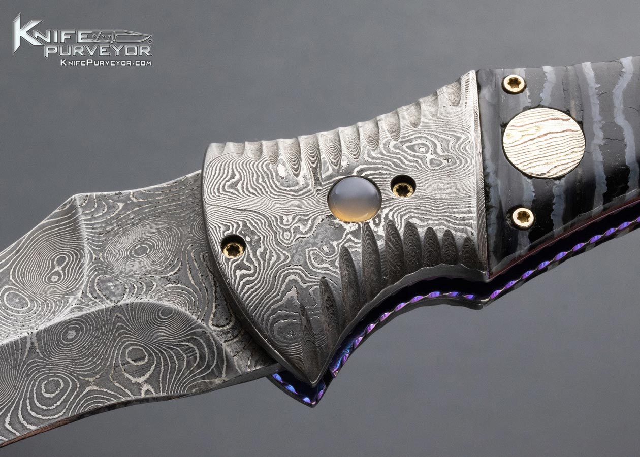 Rainy Vallotton Custom Knife Damascus and Mammoth Tooth Double Action Automatic Linerlock - Image 2