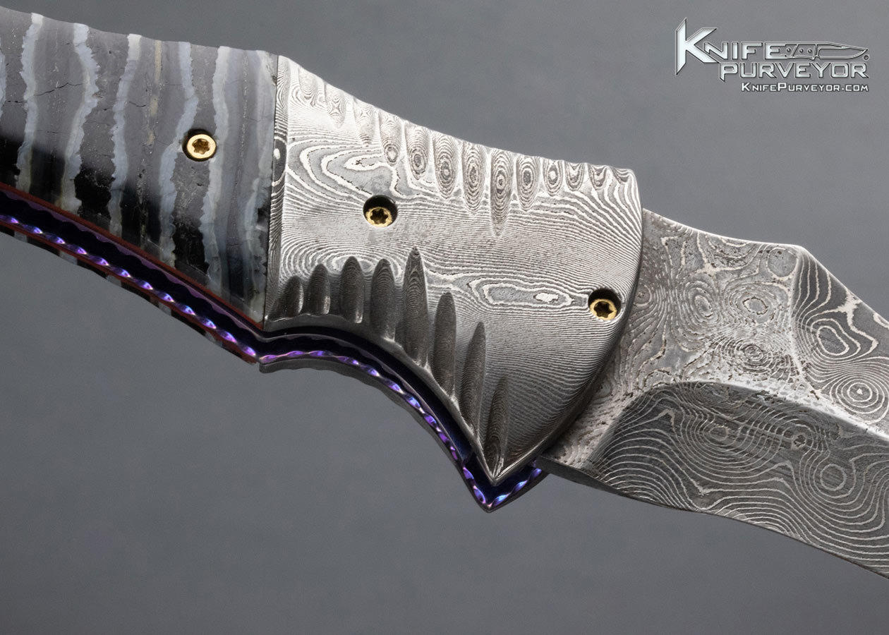 Rainy Vallotton Custom Knife Damascus and Mammoth Tooth Double Action Automatic Linerlock - Image 4