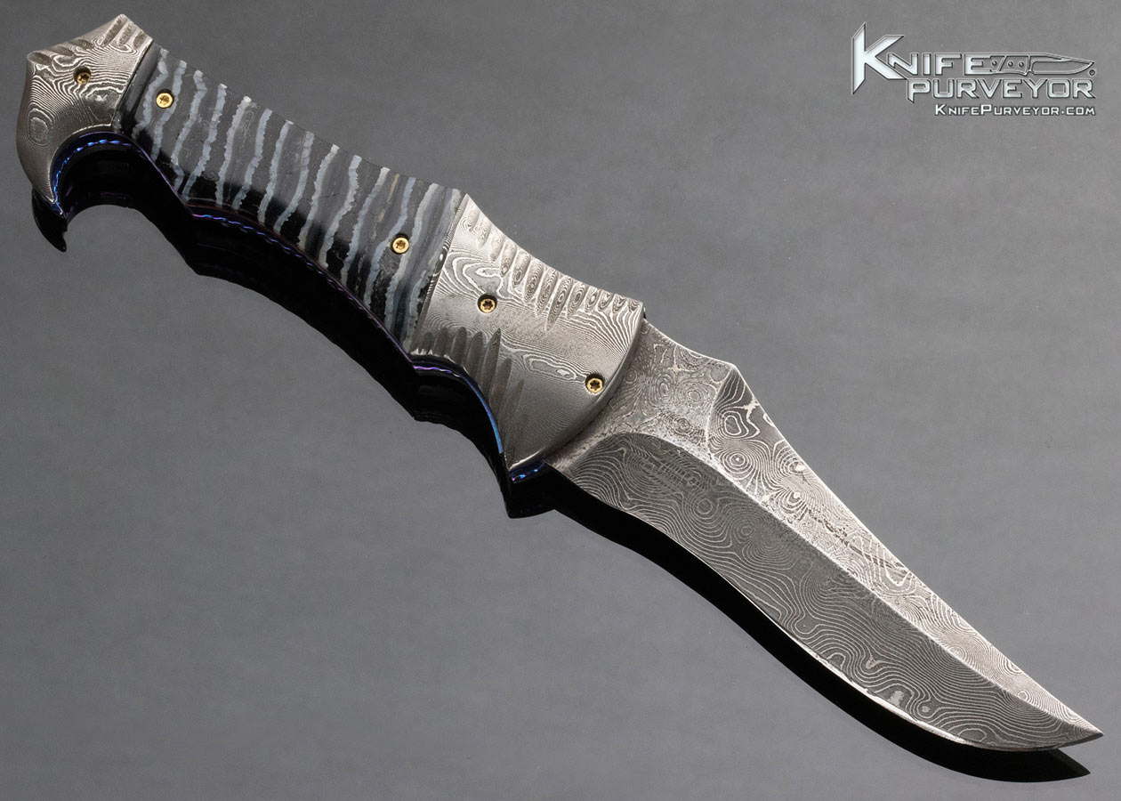 Rainy Vallotton Custom Knife Damascus and Mammoth Tooth Double Action Automatic Linerlock - Image 3