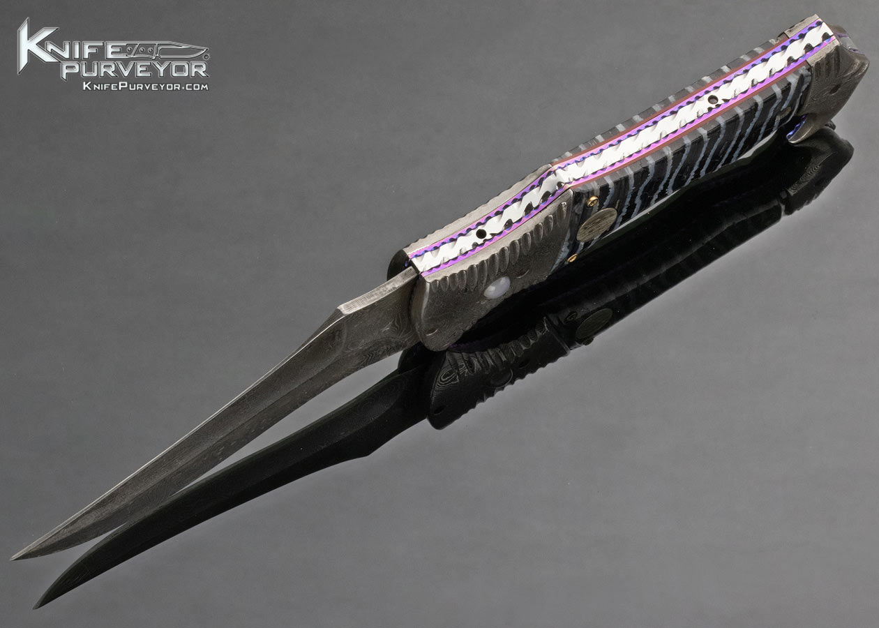Rainy Vallotton Custom Knife Damascus and Mammoth Tooth Double Action Automatic Linerlock - Image 9
