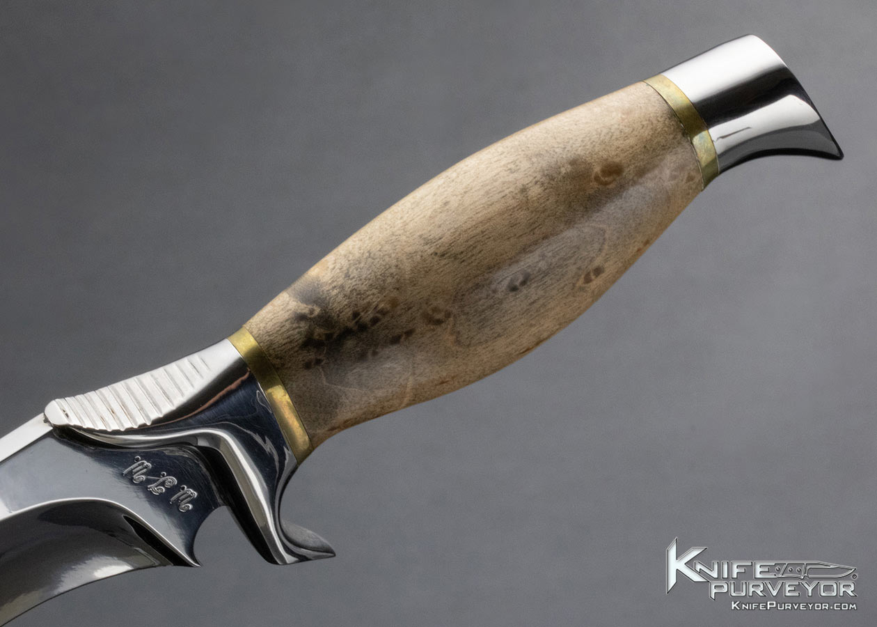 Wayne J. Whittaker Custom Knife 1976 Wood and Brass Recurve Bowie with Sheath - Image 3