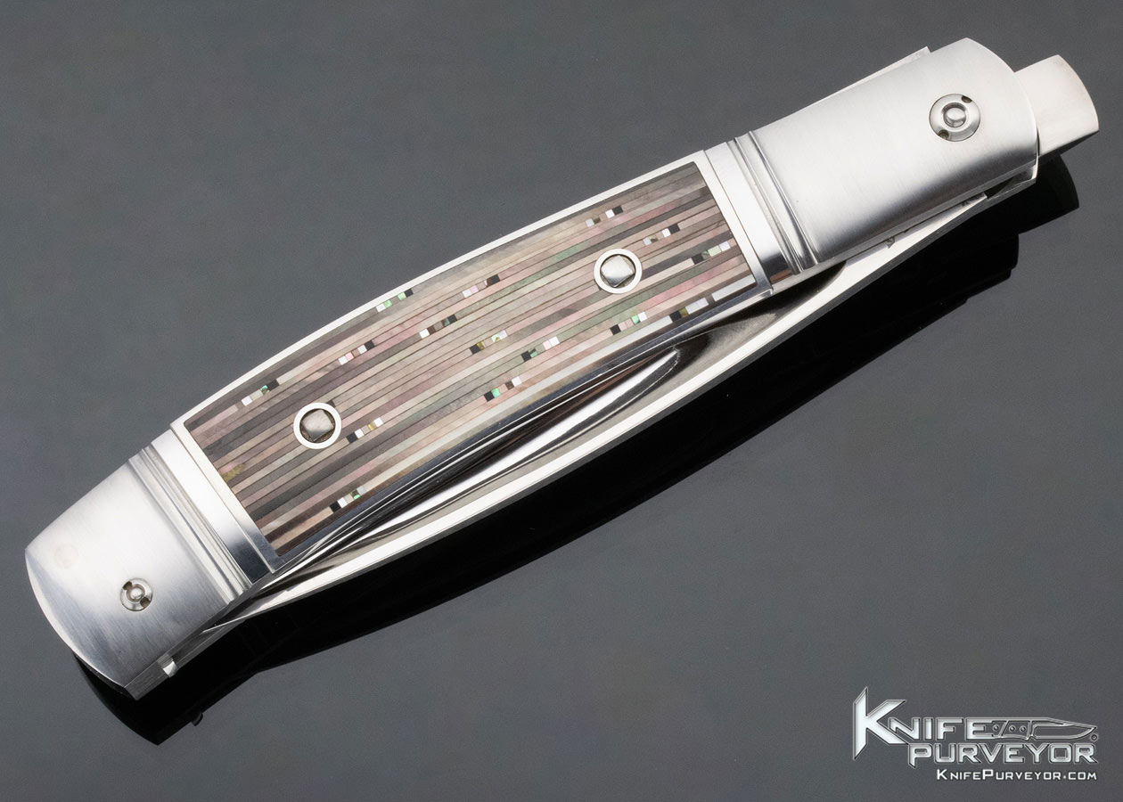 Jurgen Steinau Custom Knife 110 size Multi Pearl & Black BakeliteInlaid Credit Card Automatic - Image 5