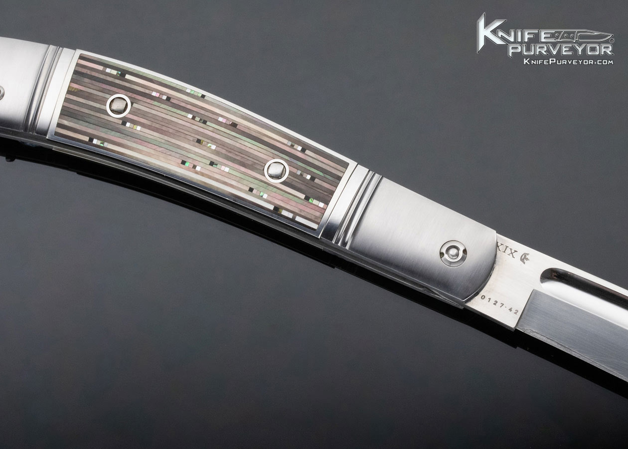 Jurgen Steinau Custom Knife 110 size Multi Pearl & Black BakeliteInlaid Credit Card Automatic - Image 4