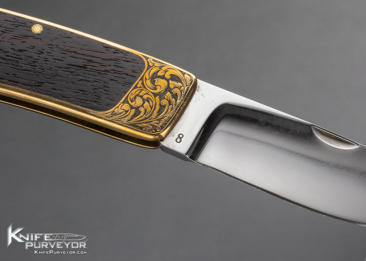 Ron Lake Custom Knife Exotic Wood Brass Interframe Tail Lock Folder Engraved by D. Goodwin 14681