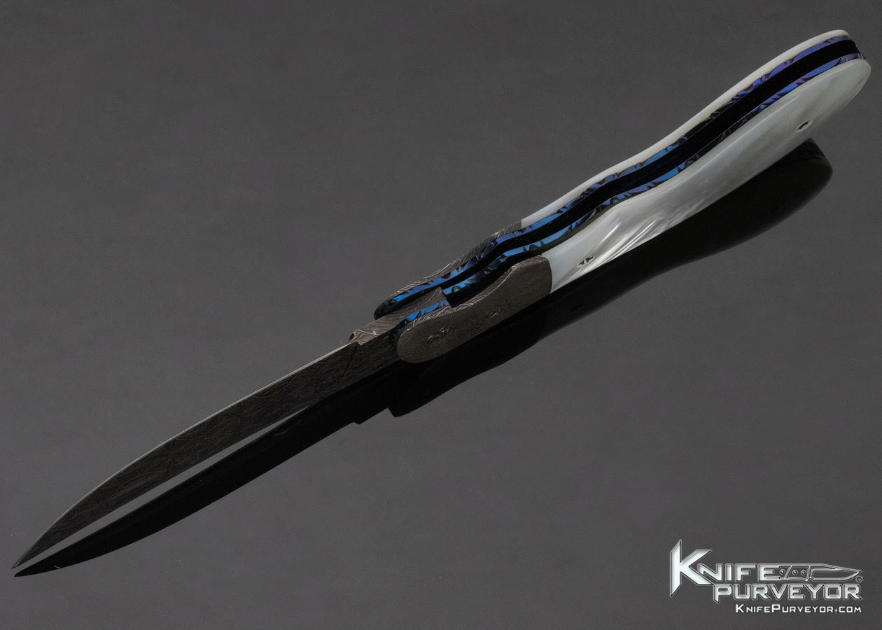 Barry Gallagher Custom Knife Mother of Pearl and Damascus Linerlock - Image 7