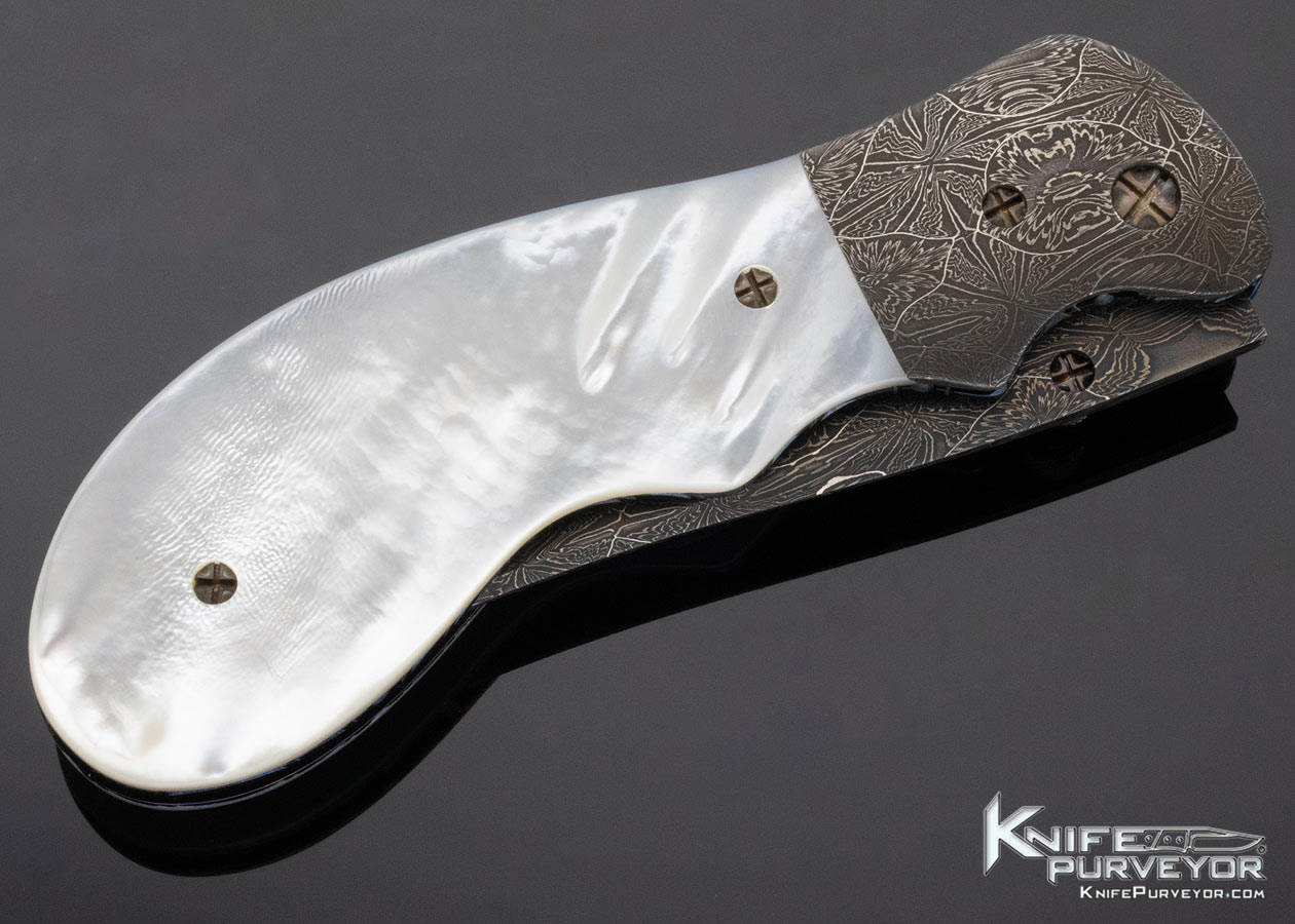 Barry Gallagher Custom Knife Mother of Pearl and Damascus Linerlock - Image 5