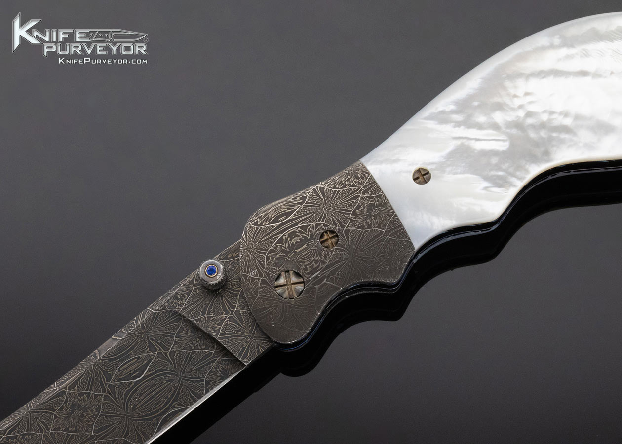 Barry Gallagher Custom Knife Mother of Pearl and Damascus Linerlock - Image 2