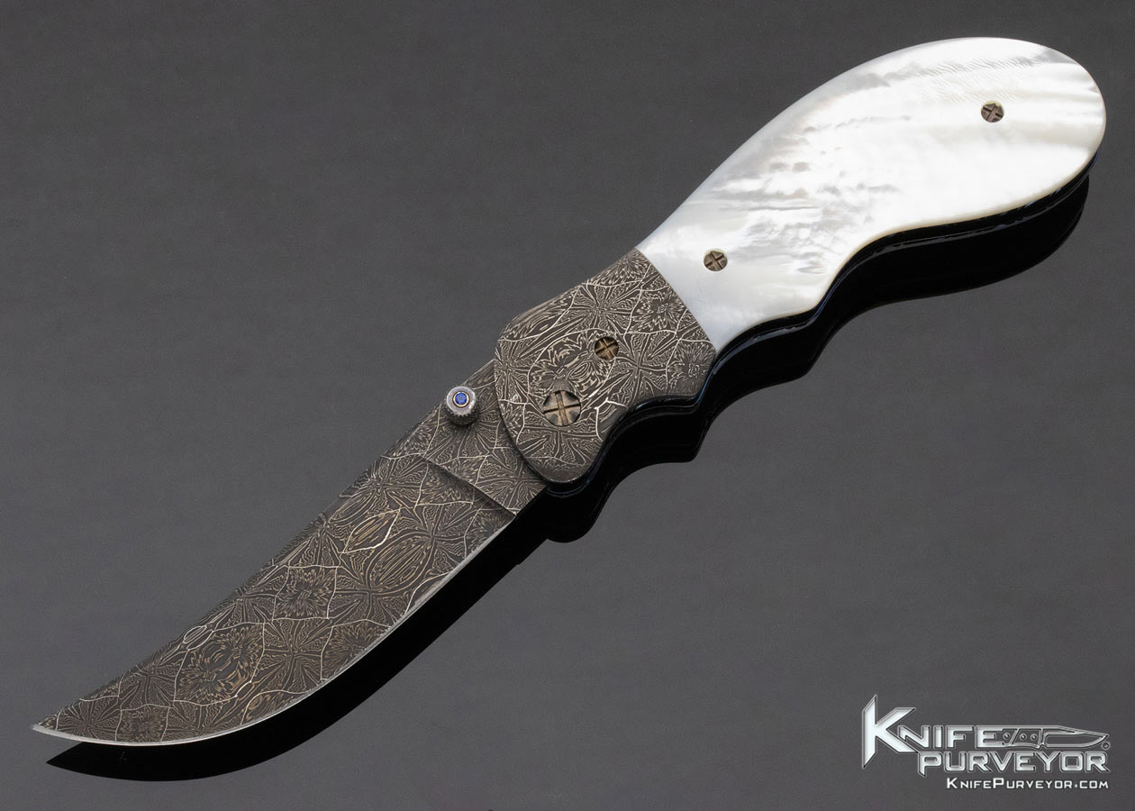 Barry Gallagher Custom Knife Mother of Pearl and Damascus Linerlock 12406