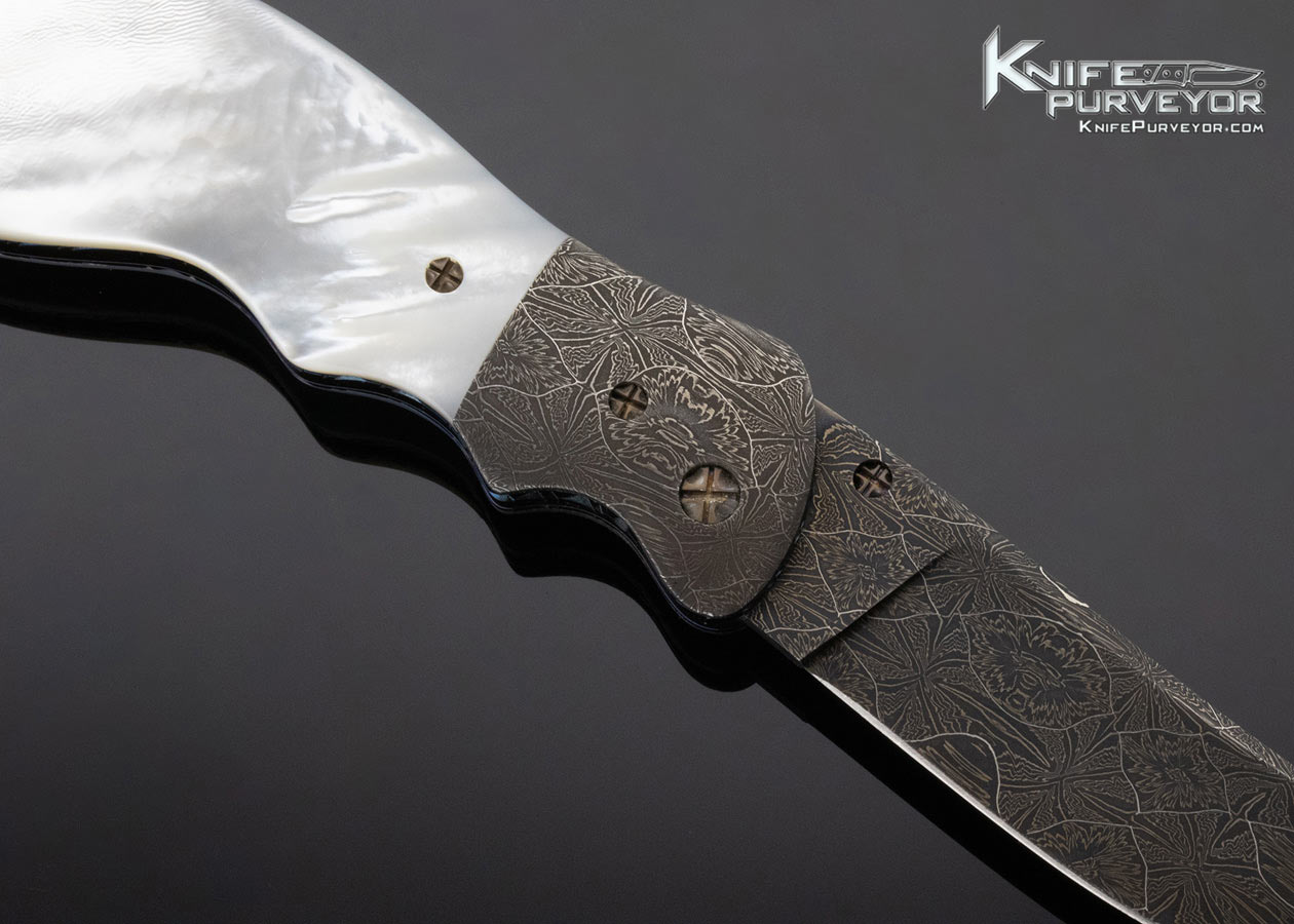 Barry Gallagher Custom Knife Mother of Pearl and Damascus Linerlock - Image 4
