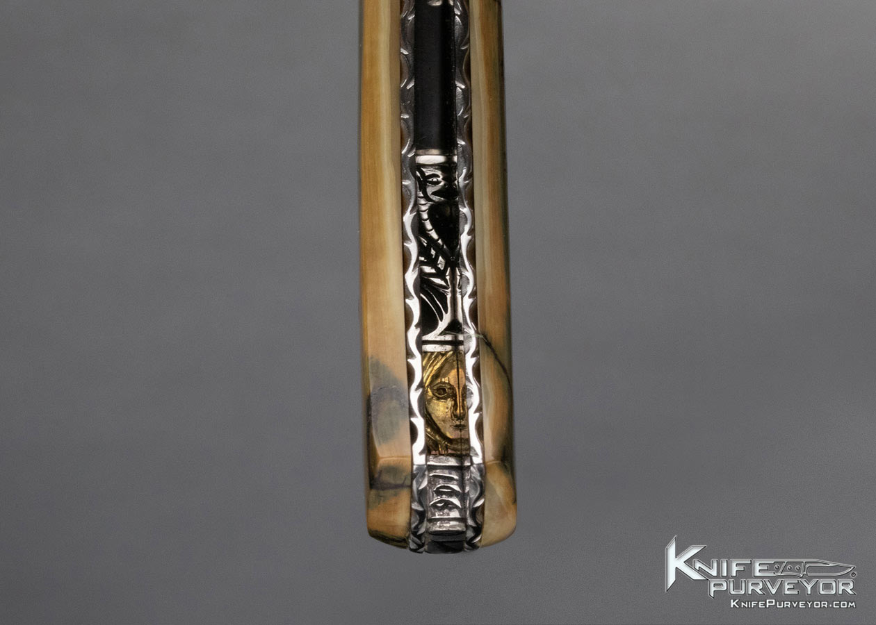 Bill McHenry Custom Knife Sole Authorship Engraved "Dragon" Damascus and Mammoth Bolster Release Automatic Linerlock - Image 13