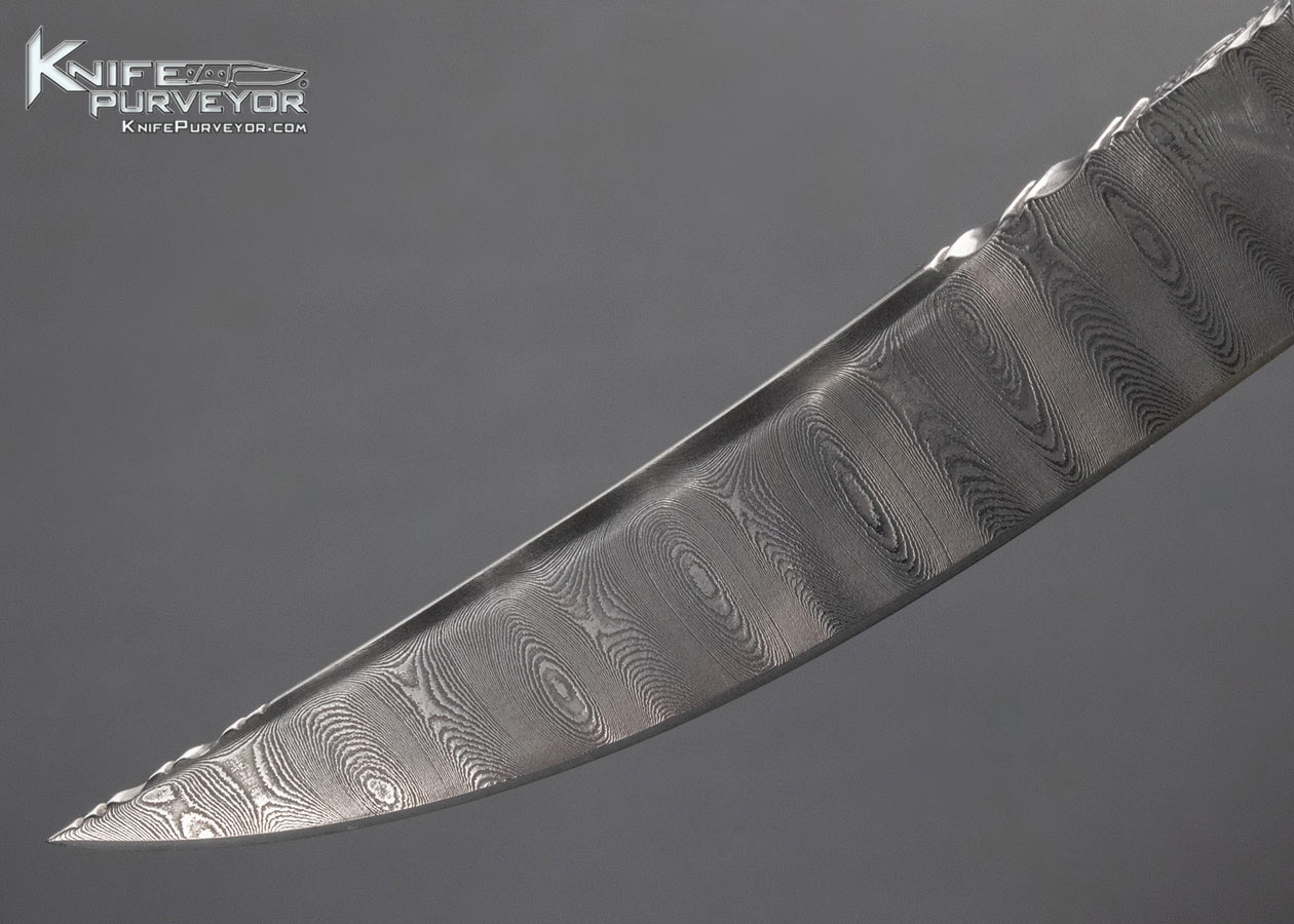 Bill McHenry Custom Knife Sole Authorship Engraved "Dragon" Damascus and Mammoth Bolster Release Automatic Linerlock - Image 2