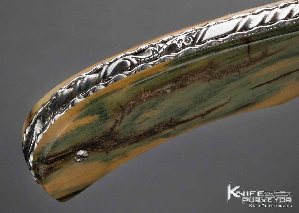 Bill McHenry Custom Knife Sole Authorship Engraved "Dragon" Damascus and Mammoth Bolster Release Automatic Linerlock - Image 8