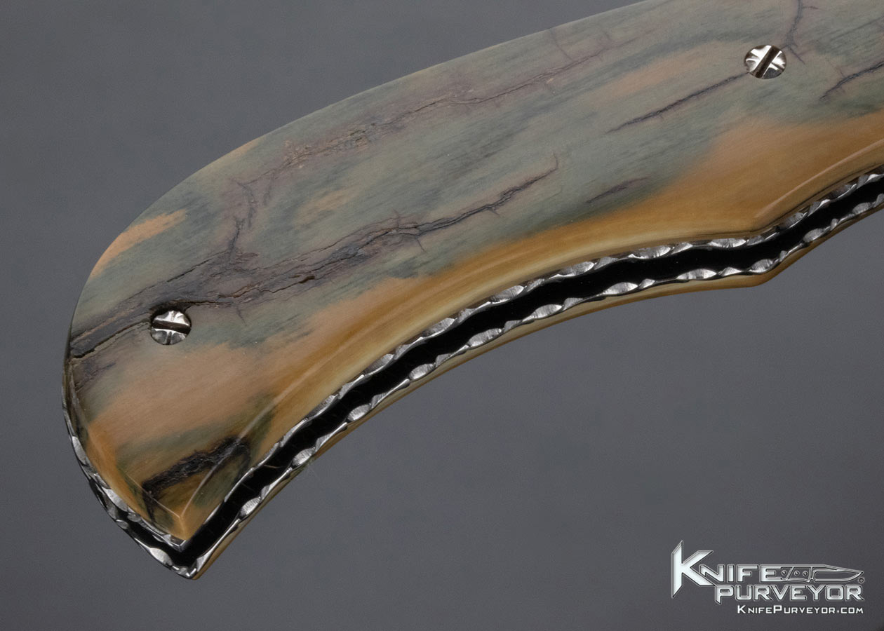 Bill McHenry Custom Knife Sole Authorship Engraved "Dragon" Damascus and Mammoth Bolster Release Automatic Linerlock - Image 7