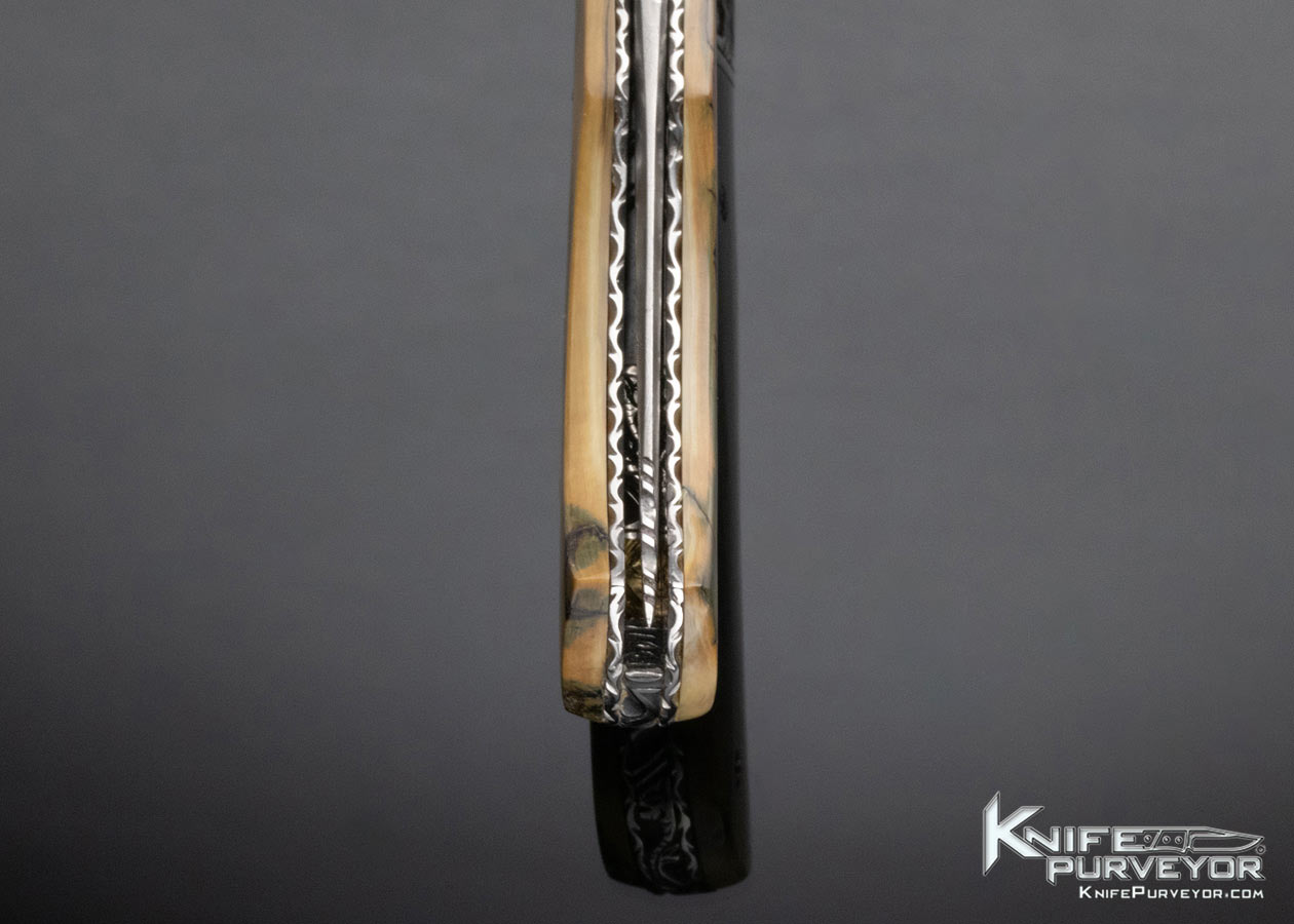 Bill McHenry Custom Knife Sole Authorship Engraved "Dragon" Damascus and Mammoth Bolster Release Automatic Linerlock - Image 14