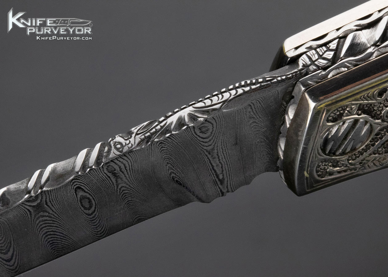 Bill McHenry Custom Knife Sole Authorship Engraved "Dragon" Damascus and Mammoth Bolster Release Automatic Linerlock - Image 11