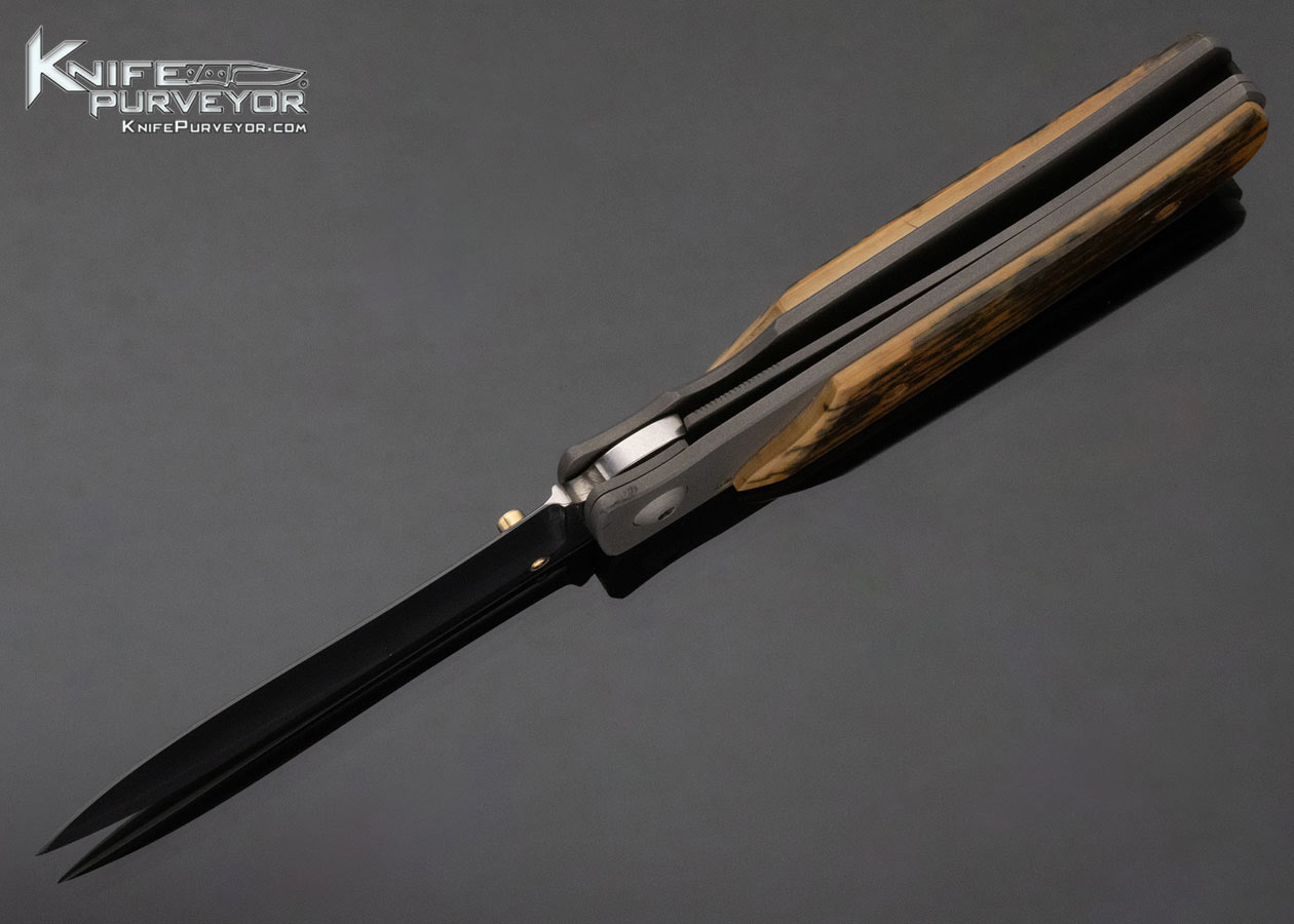 Bob Terzuola Custom Knife Bead Blasted Titanium Mammoth Linerlock with Gold Escutcheon - Image 7