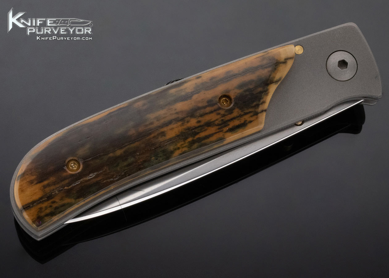 Bob Terzuola Custom Knife Bead Blasted Titanium Mammoth Linerlock with Gold Escutcheon - Image 5