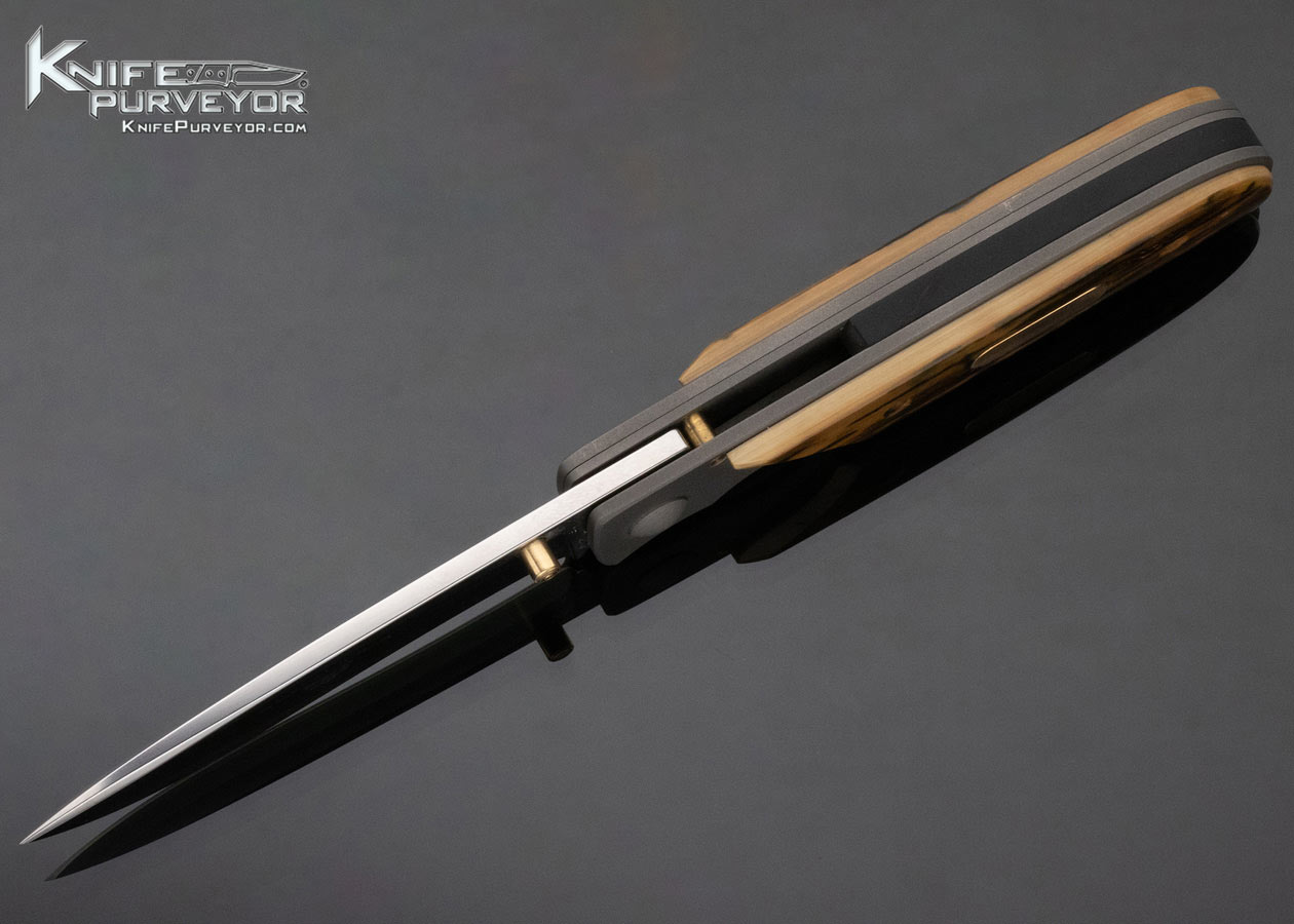 Bob Terzuola Custom Knife Bead Blasted Titanium Mammoth Linerlock with Gold Escutcheon - Image 6