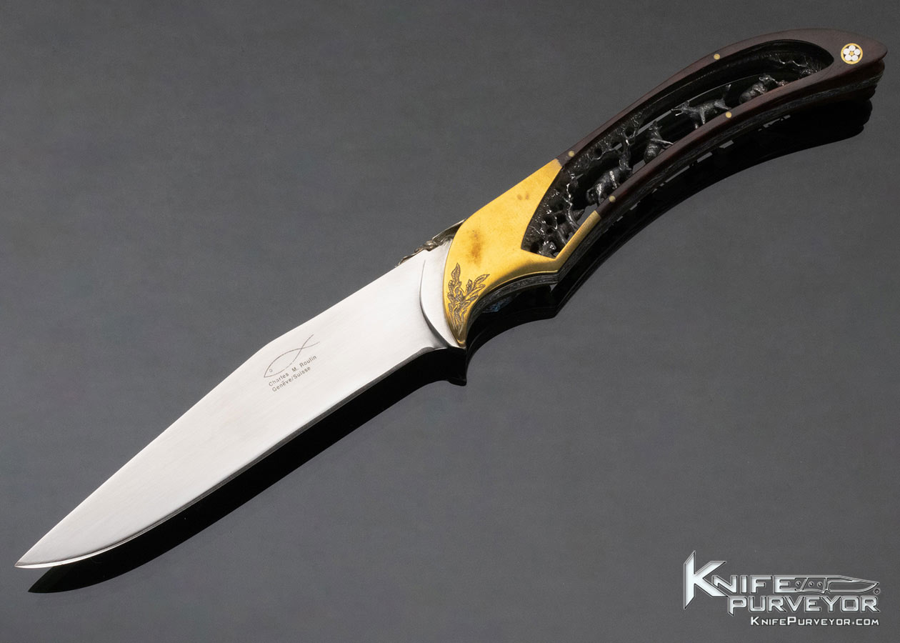 Charles Roulin Custom Knife Carved Skeletonized Wildlife Fixed Blade 12424