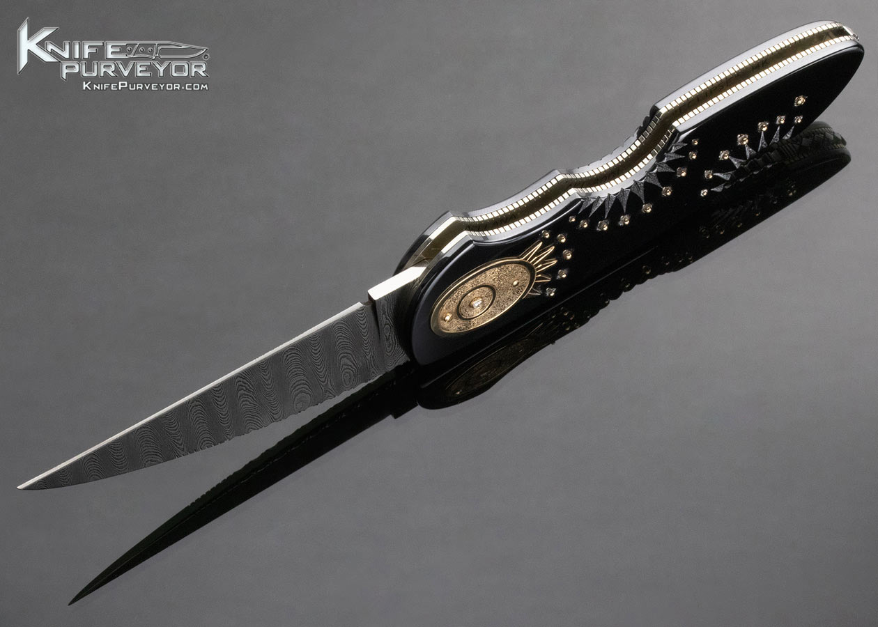 Dellana Custom Knife 2001 AKI "Eclipse" Blued Steel with 14Kt Gold and Diamonds Lockback - Image 8