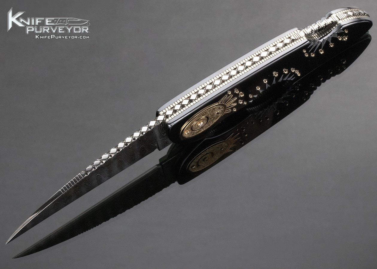 Dellana Custom Knife 2001 AKI "Eclipse" Blued Steel with 14Kt Gold and Diamonds Lockback 14748